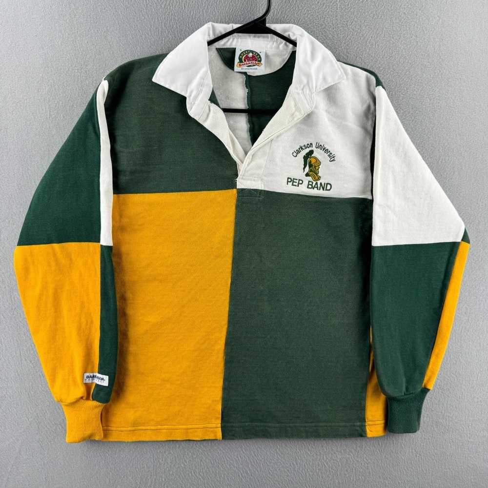 Barbarian Rugby Shirrt Mens Small Green Heavy Cotton Long Sleeve Polo